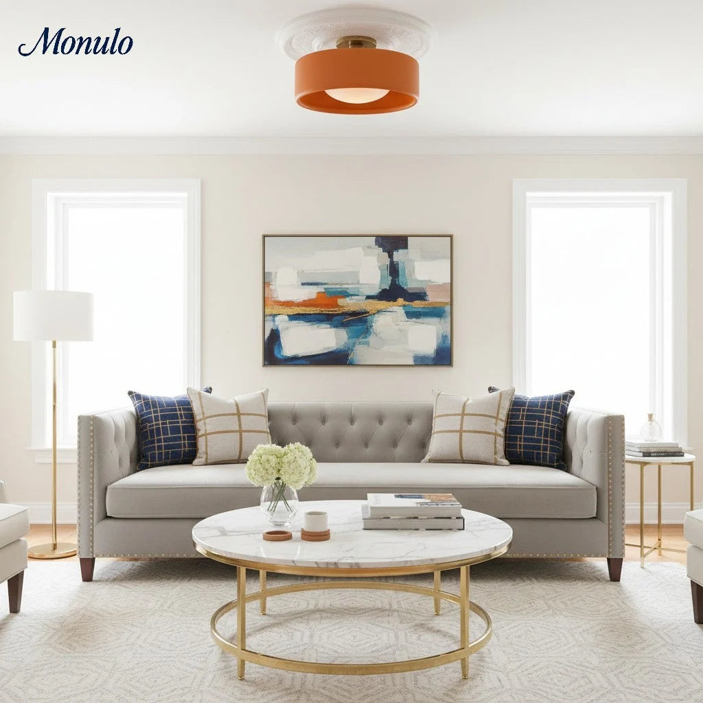 Ceiling Lamp Porcelain Round Low Profile Soft Diffused Light