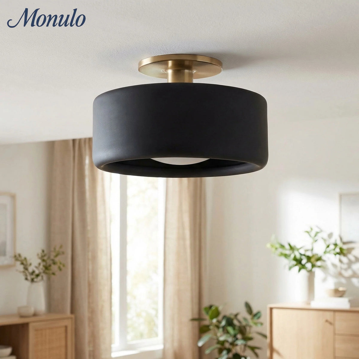 Ceiling Lamp Porcelain Round Low Profile Soft Diffused Light
