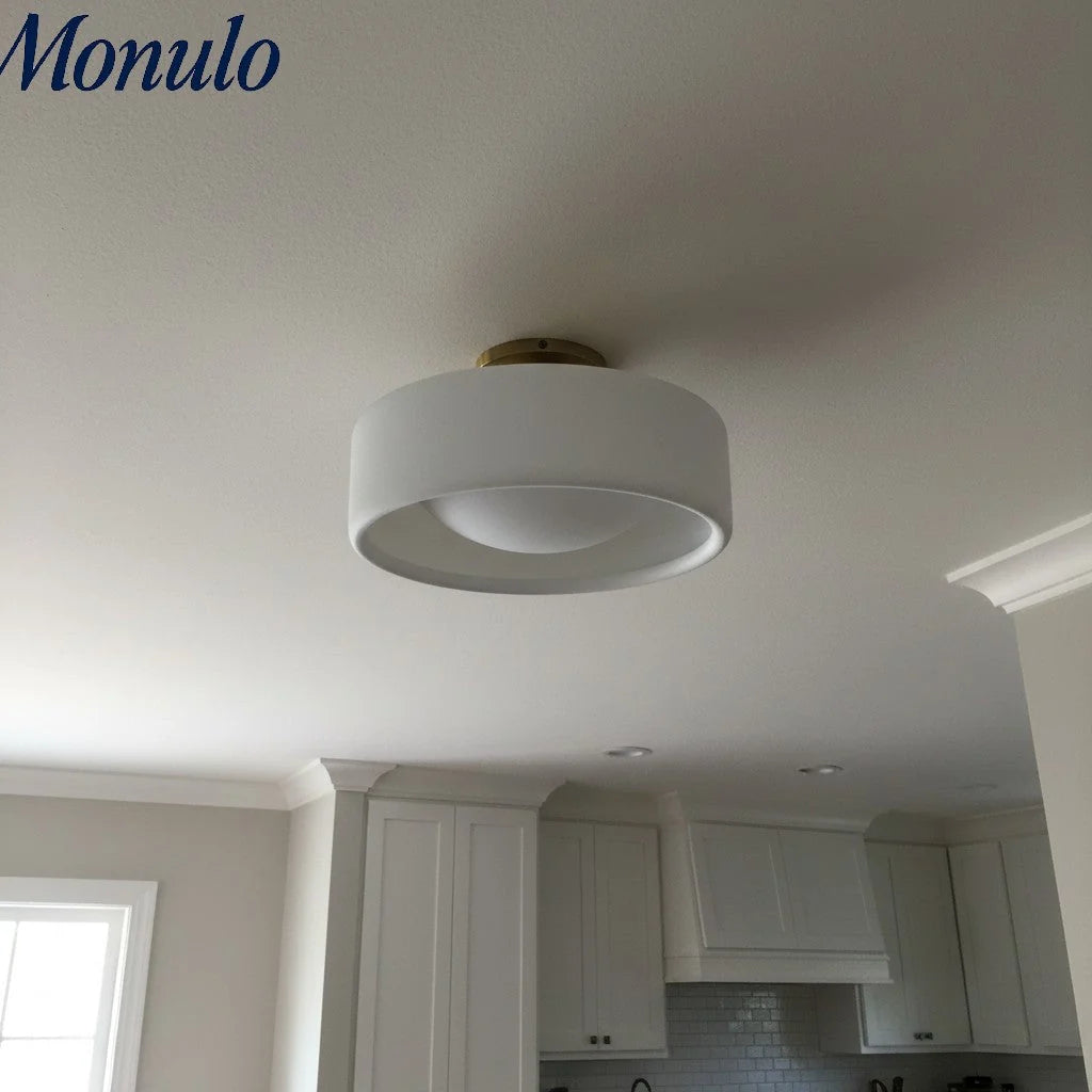 Ceiling Lamp Porcelain Round Low Profile Soft Diffused Light
