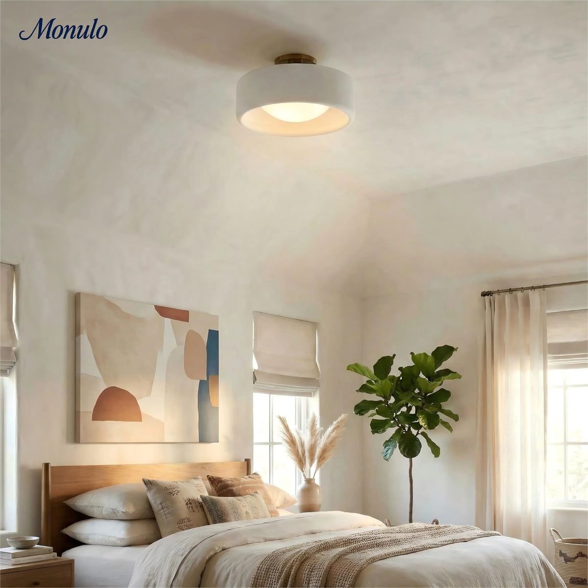 Ceiling Lamp Porcelain Round Low Profile Soft Diffused Light