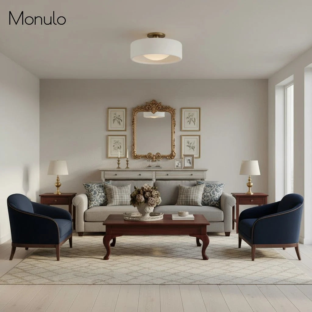 Ceiling Lamp Porcelain Round Low Profile Soft Diffused Light