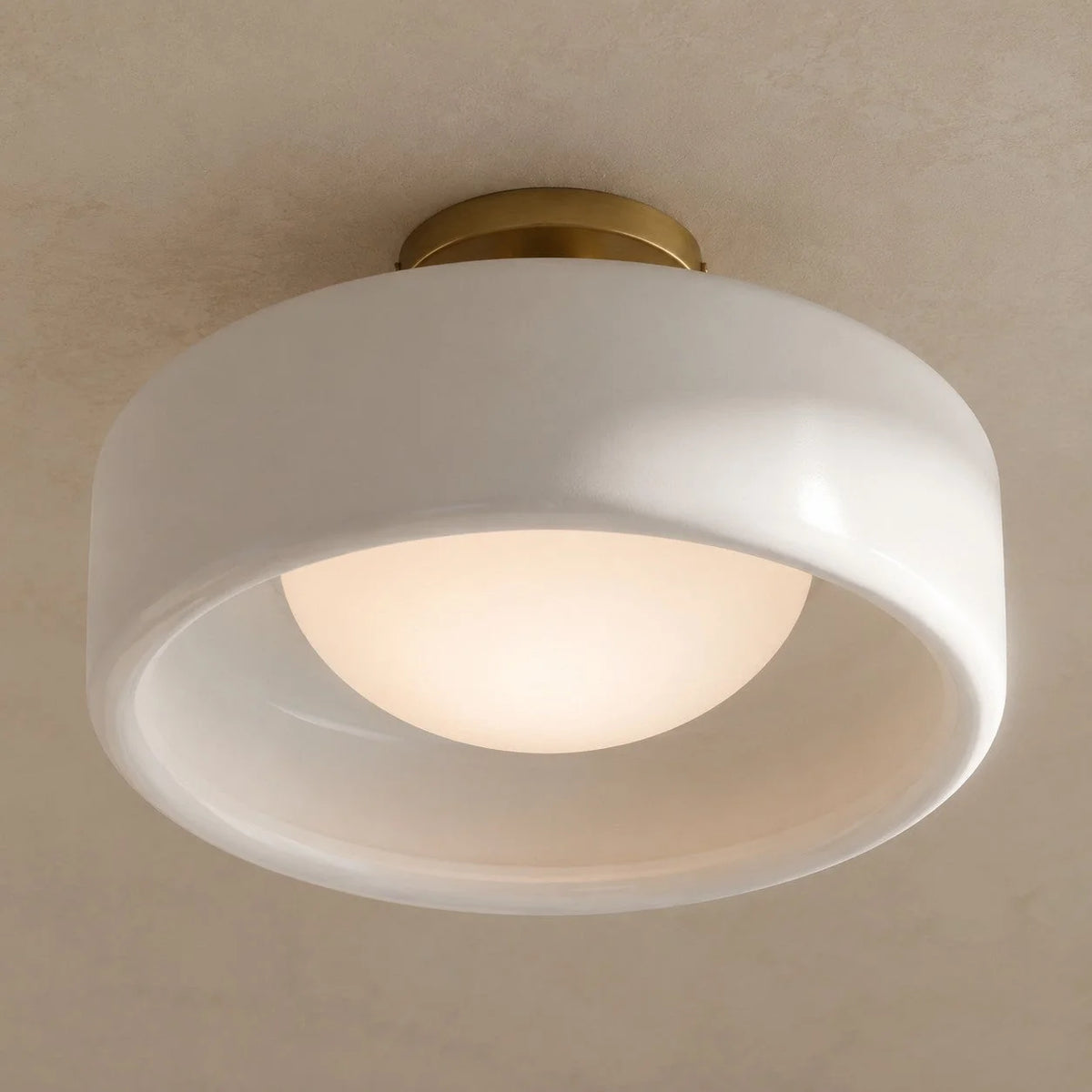 Ceiling Lamp Porcelain Round Low Profile Soft Diffused Light
