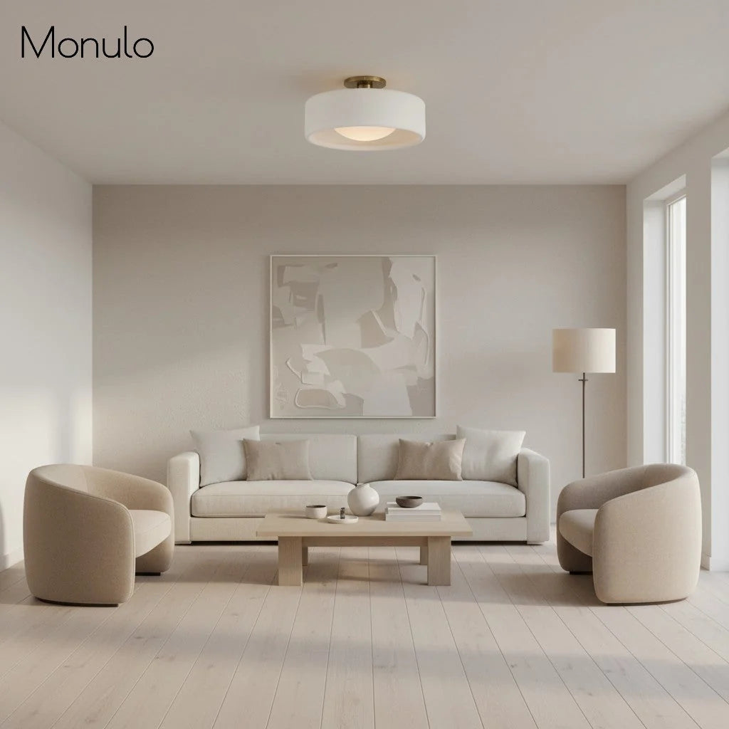 Ceiling Lamp Porcelain Round Low Profile Soft Diffused Light