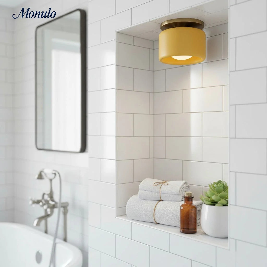 Ceiling Lamp Porcelain Round Low Profile Soft Diffused Light