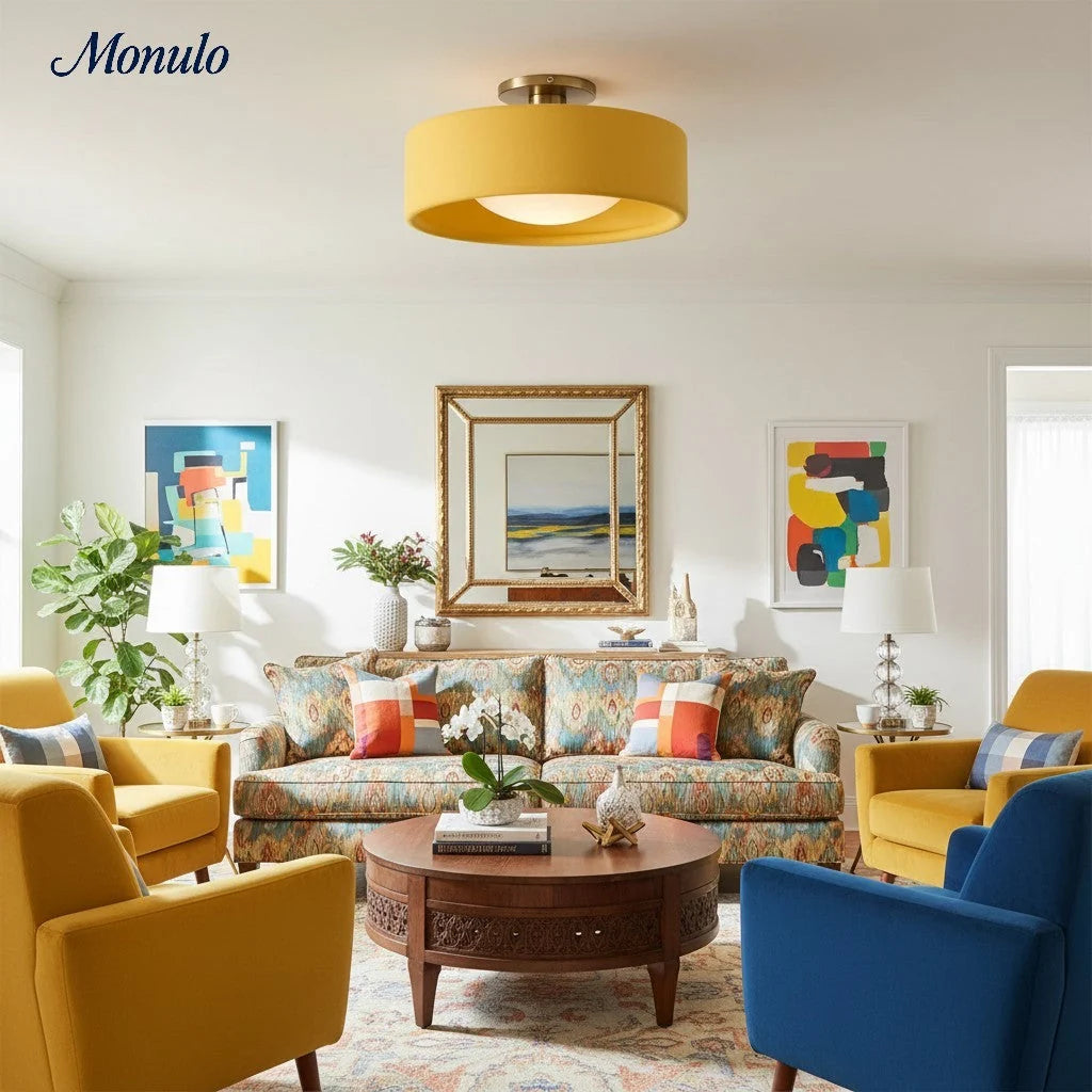 Ceiling Lamp Porcelain Round Low Profile Soft Diffused Light