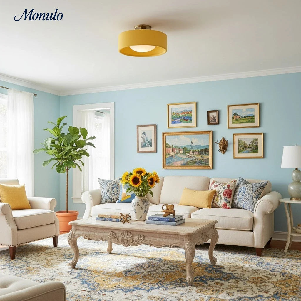 Ceiling Lamp Porcelain Round Low Profile Soft Diffused Light