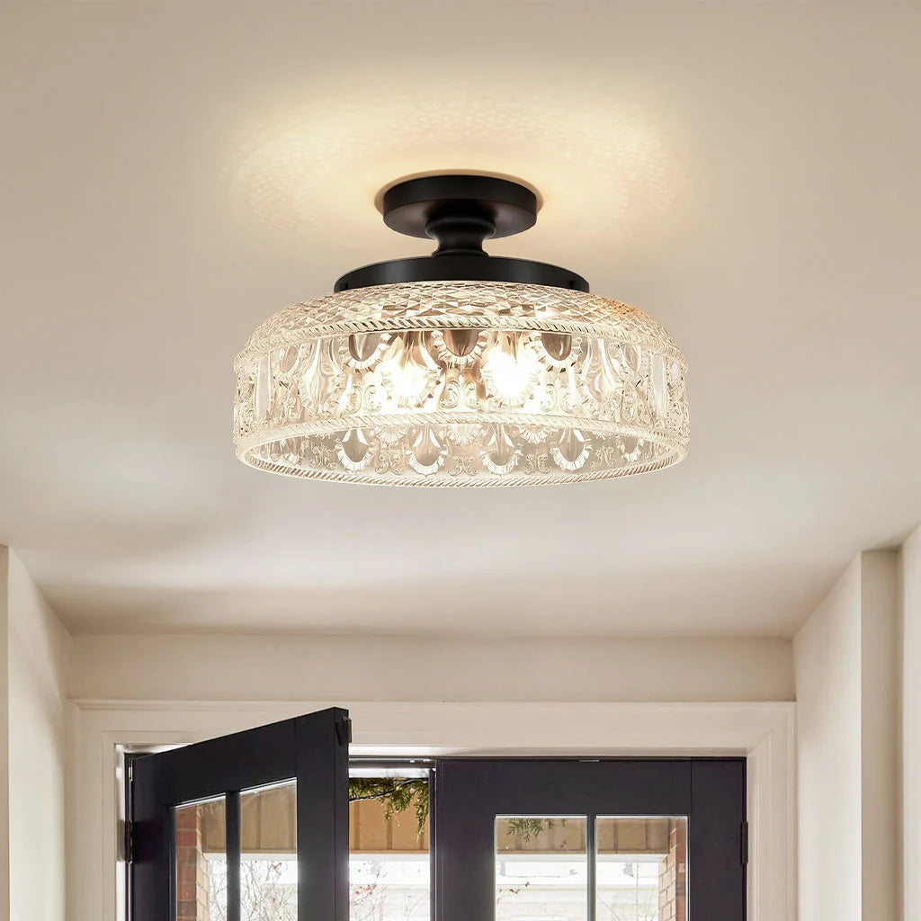 Ceiling Lamp Textured Glass Disc Warm Diffused Glow