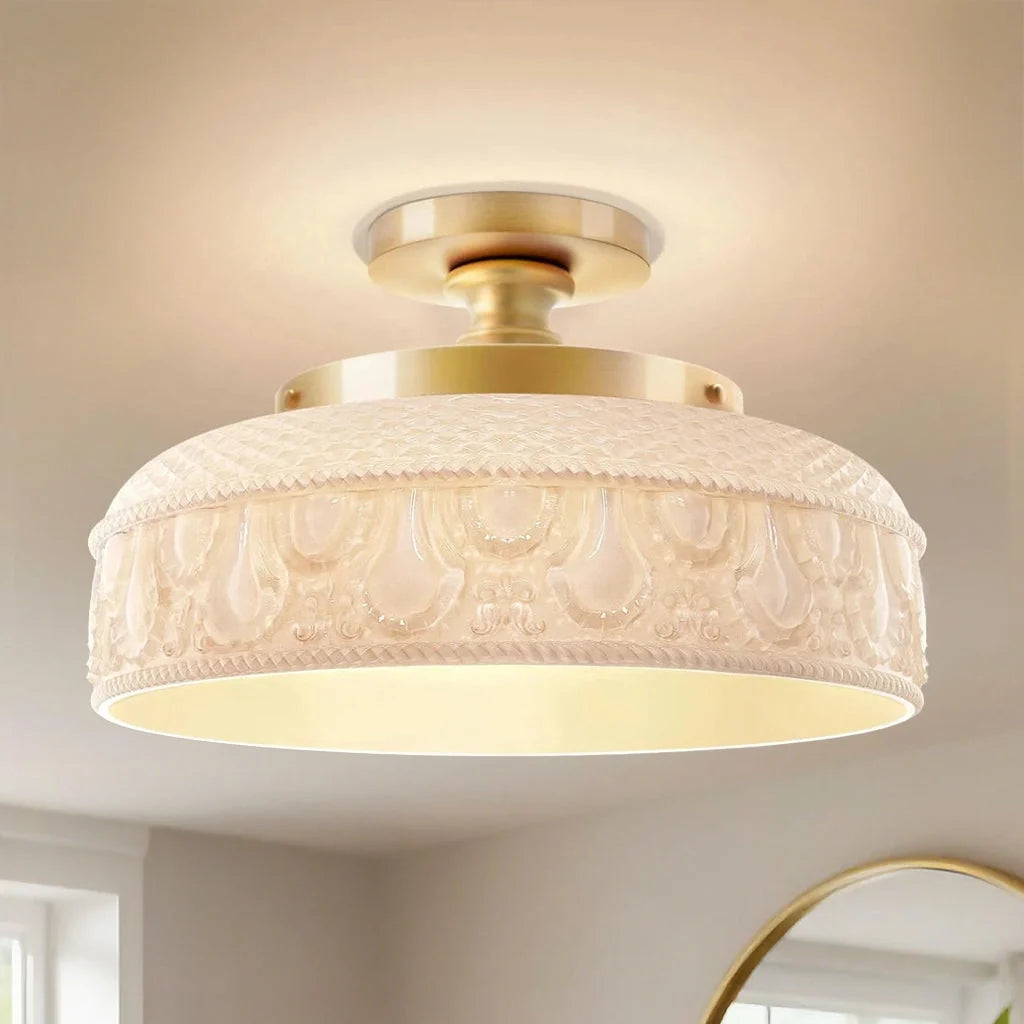 Ceiling Lamp Textured Glass Disc Warm Diffused Glow