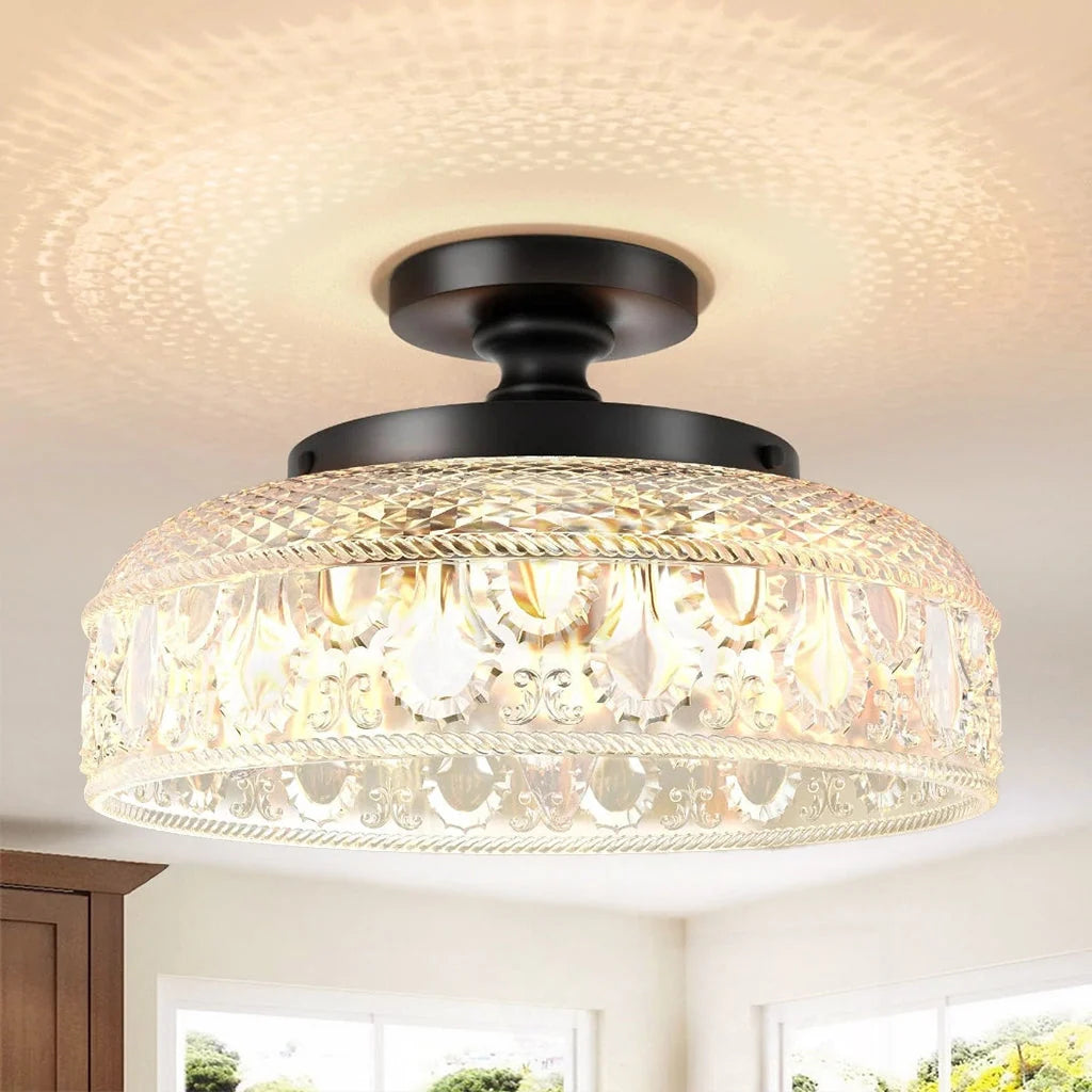 Ceiling Lamp Textured Glass Disc Warm Diffused Glow