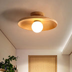 Ceiling Lamp Wood Finish Bowl Shape Semi-Flush