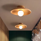 Ceiling Lamp Wood Finish Bowl Shape Semi-Flush