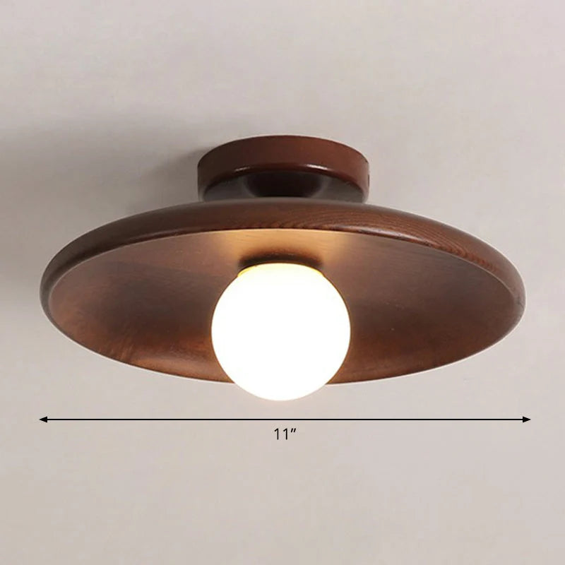 Ceiling Lamp Wood Finish Bowl Shape Semi-Flush