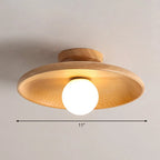 Ceiling Lamp Wood Finish Bowl Shape Semi-Flush