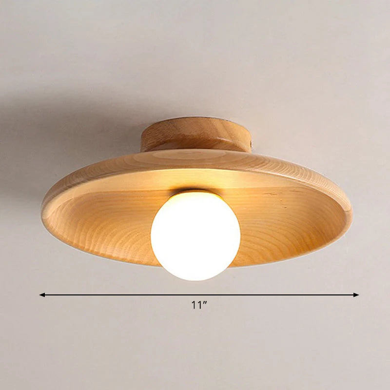Ceiling Lamp Wood Finish Bowl Shape Semi-Flush