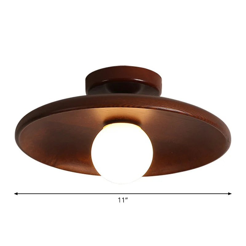 Ceiling Lamp Wood Finish Bowl Shape Semi-Flush