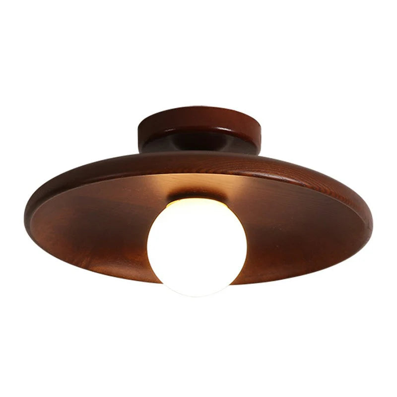 Ceiling Lamp Wood Finish Bowl Shape Semi-Flush