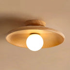 Ceiling Lamp Wood Finish Bowl Shape Semi-Flush