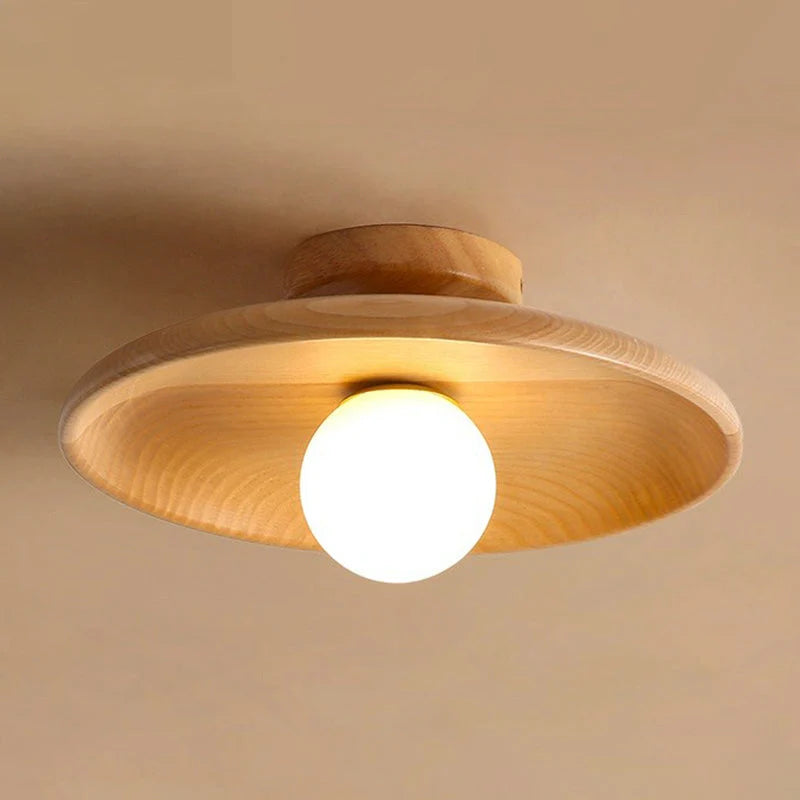 Ceiling Lamp Wood Finish Bowl Shape Semi-Flush