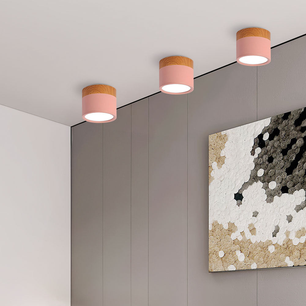 Ceiling Light Aluminum Wood-Grain Collar Focused Beam