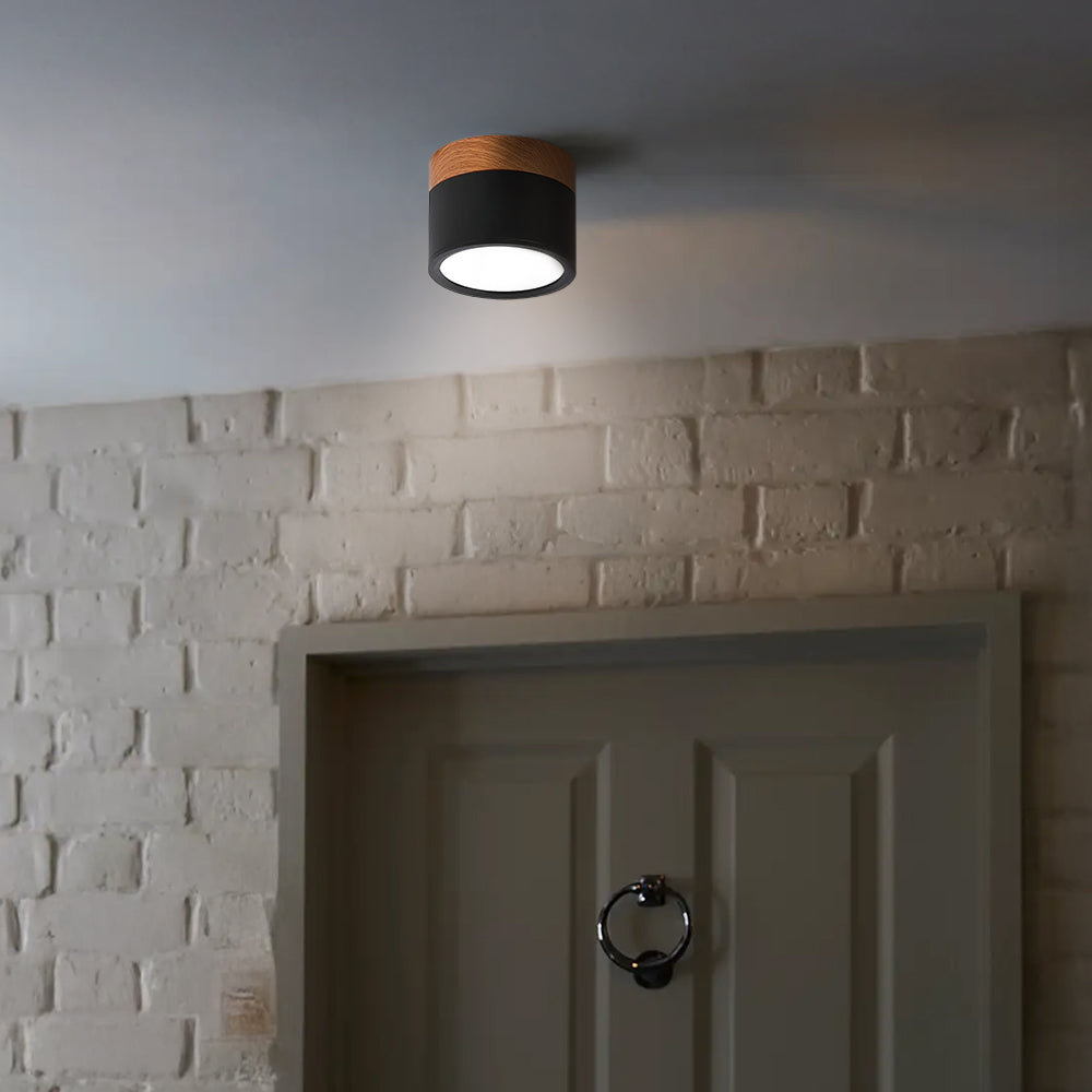 Ceiling Light Aluminum Wood-Grain Collar Focused Beam