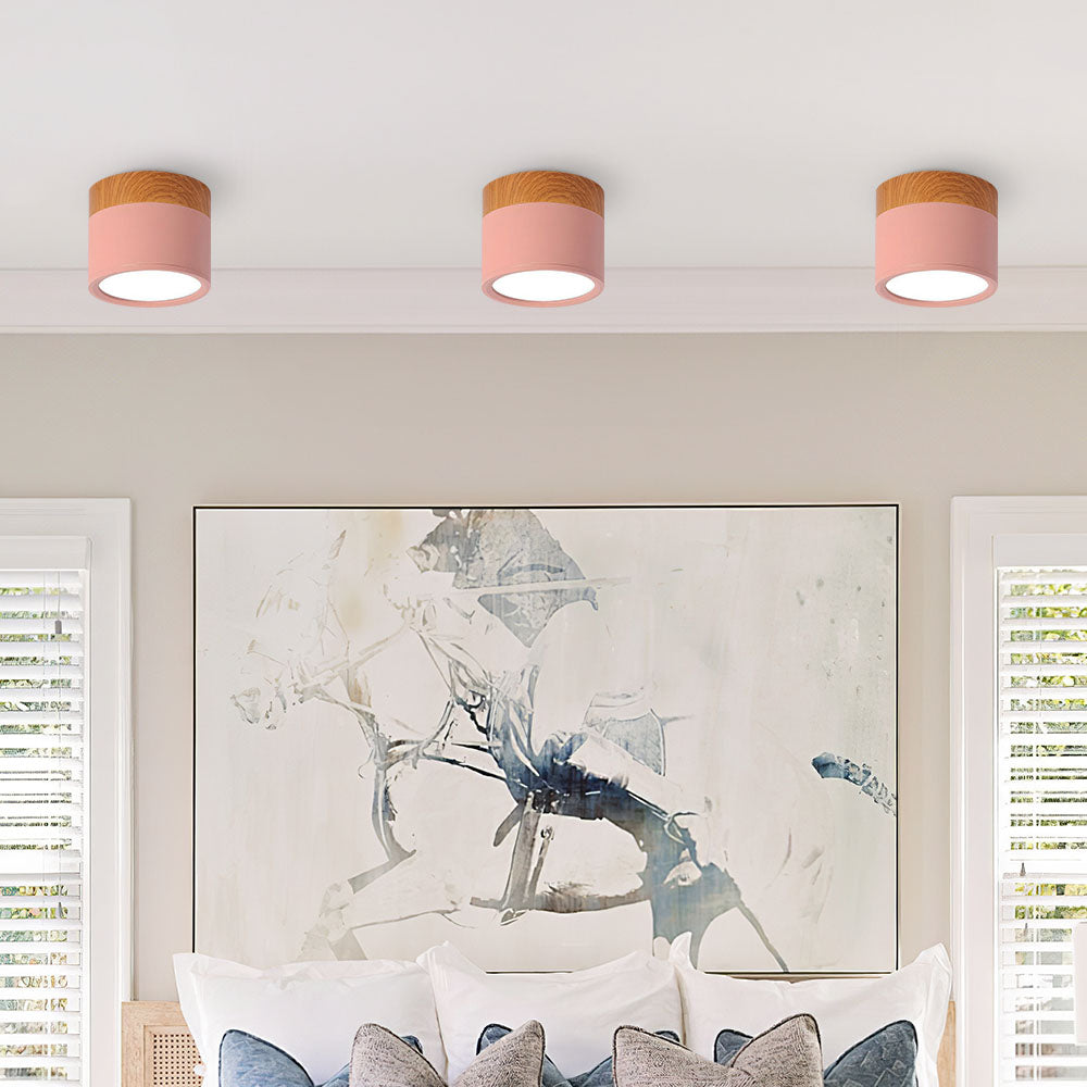 Ceiling Light Aluminum Wood-Grain Collar Focused Beam
