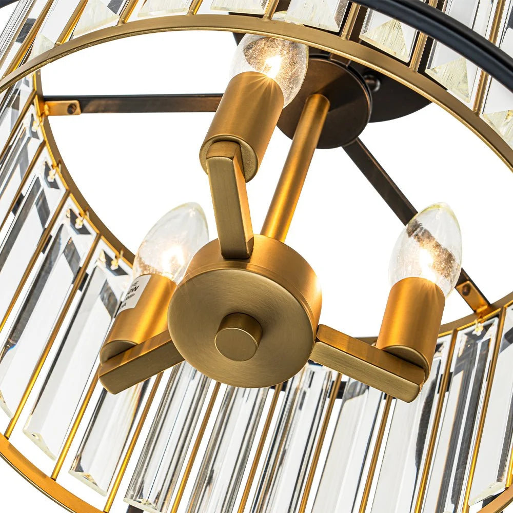 Ceiling Light Crystal Drum 3-Light Matte Black & Brass