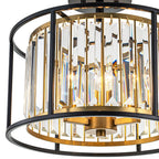 Ceiling Light Crystal Drum 3-Light Matte Black & Brass