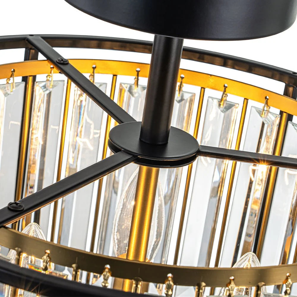 Ceiling Light Crystal Drum 3-Light Matte Black & Brass
