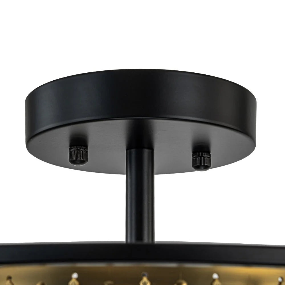 Ceiling Light Crystal Drum 3-Light Matte Black & Brass