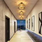 Ceiling Light Crystal Drum 3-Light Matte Black & Brass