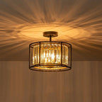 Ceiling Light Crystal Drum 3-Light Matte Black & Brass
