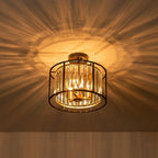 Ceiling Light Crystal Drum 3-Light Matte Black & Brass