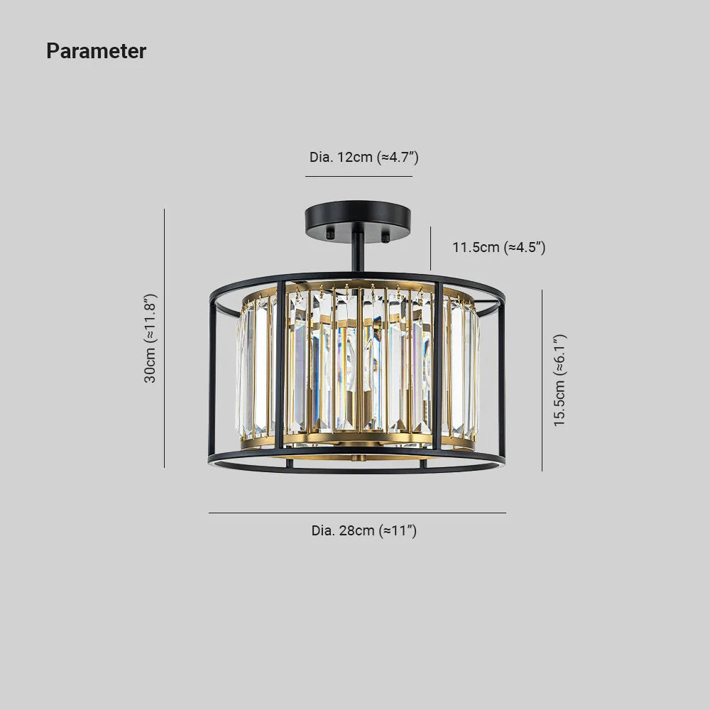 Ceiling Light Crystal Drum 3-Light Matte Black & Brass