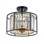Ceiling Light Crystal Drum 3-Light Matte Black & Brass