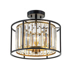 Ceiling Light Crystal Drum 3-Light Matte Black & Brass