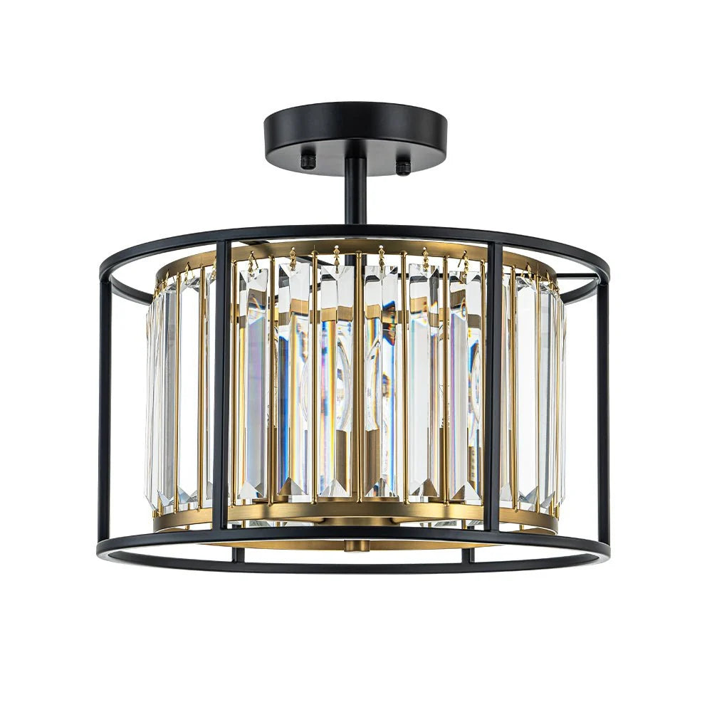 Ceiling Light Crystal Drum 3-Light Matte Black & Brass