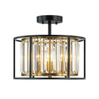 Ceiling Light Crystal Drum 3-Light Matte Black & Brass