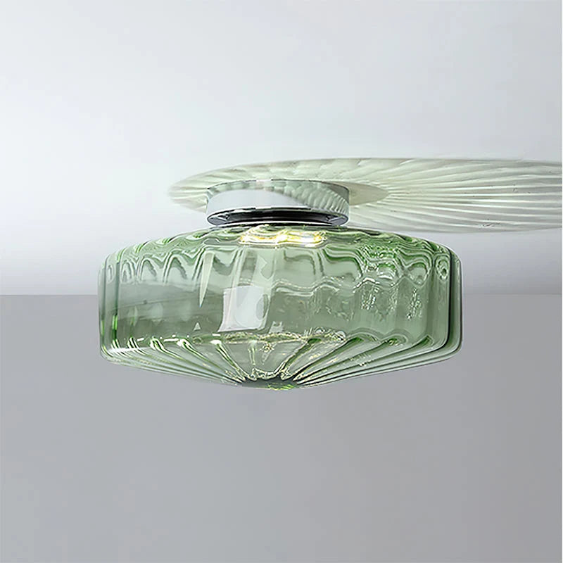 Ceiling Light Flush-Mount Ribbed Glass & Dimmable LED