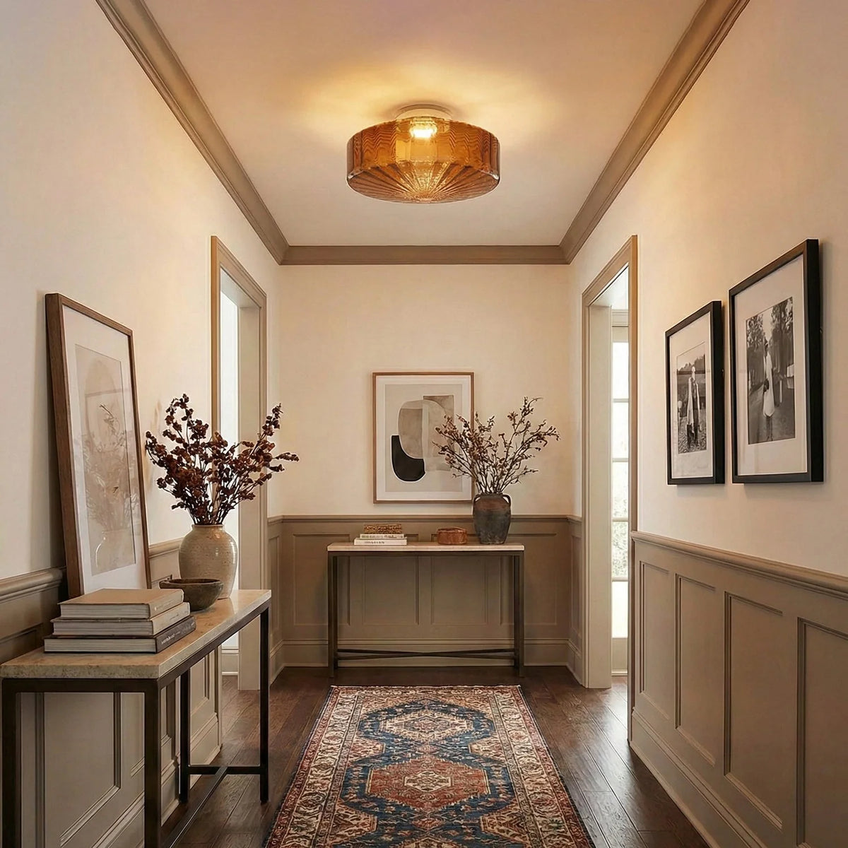 Ceiling Light Flush-Mount Ribbed Glass & Dimmable LED