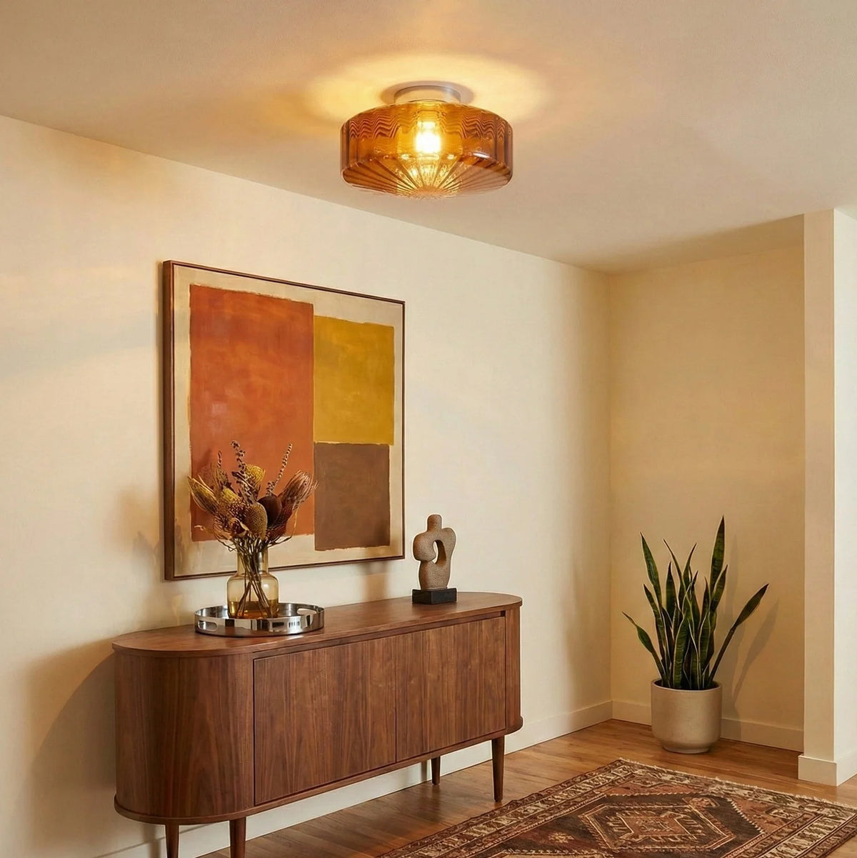 Ceiling Light Flush-Mount Ribbed Glass & Dimmable LED