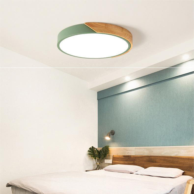Ceiling Light Flush Mount Wood Accent Warm LED