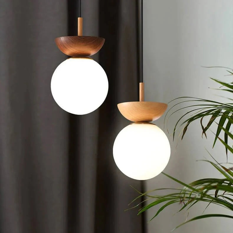 Ceiling Light Glass Globe Wood Grain Finish