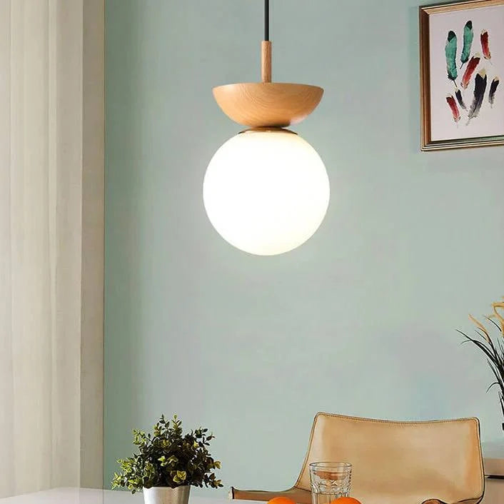 Ceiling Light Glass Globe Wood Grain Finish