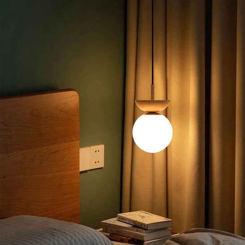 Ceiling Light Glass Globe Wood Grain Finish