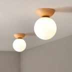 Ceiling Light Glass Globe Wood Grain Finish