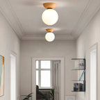 Ceiling Light Glass Globe Wood Grain Finish