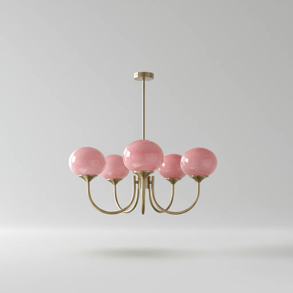Ceiling Light Handcrafted Pink Glass & Gold Finish