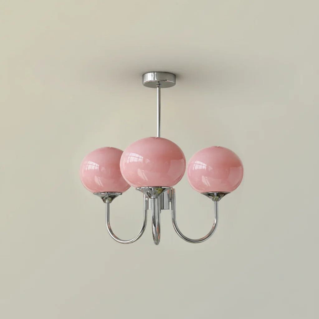 Ceiling Light Handcrafted Pink Glass & Gold Finish