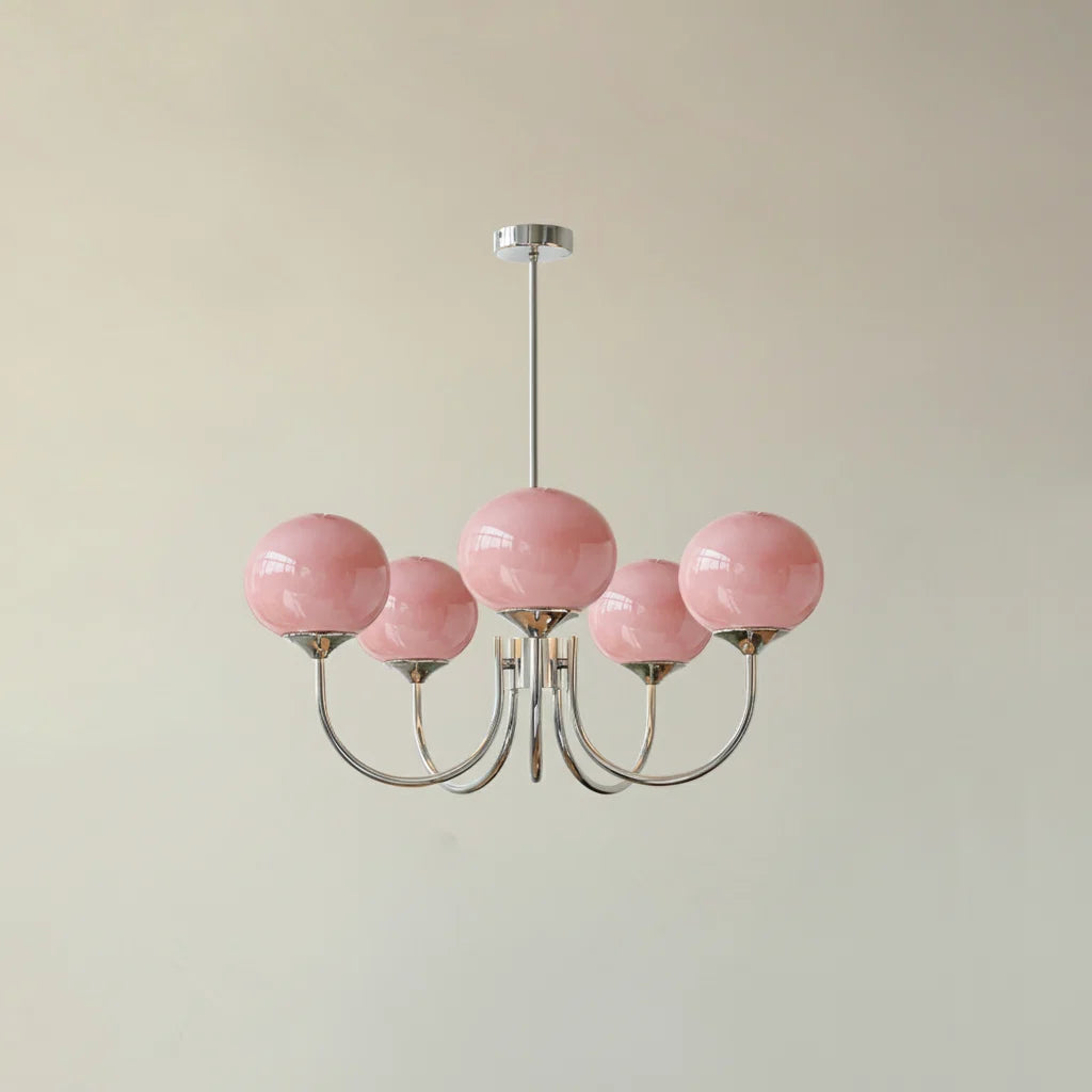 Ceiling Light Handcrafted Pink Glass & Gold Finish