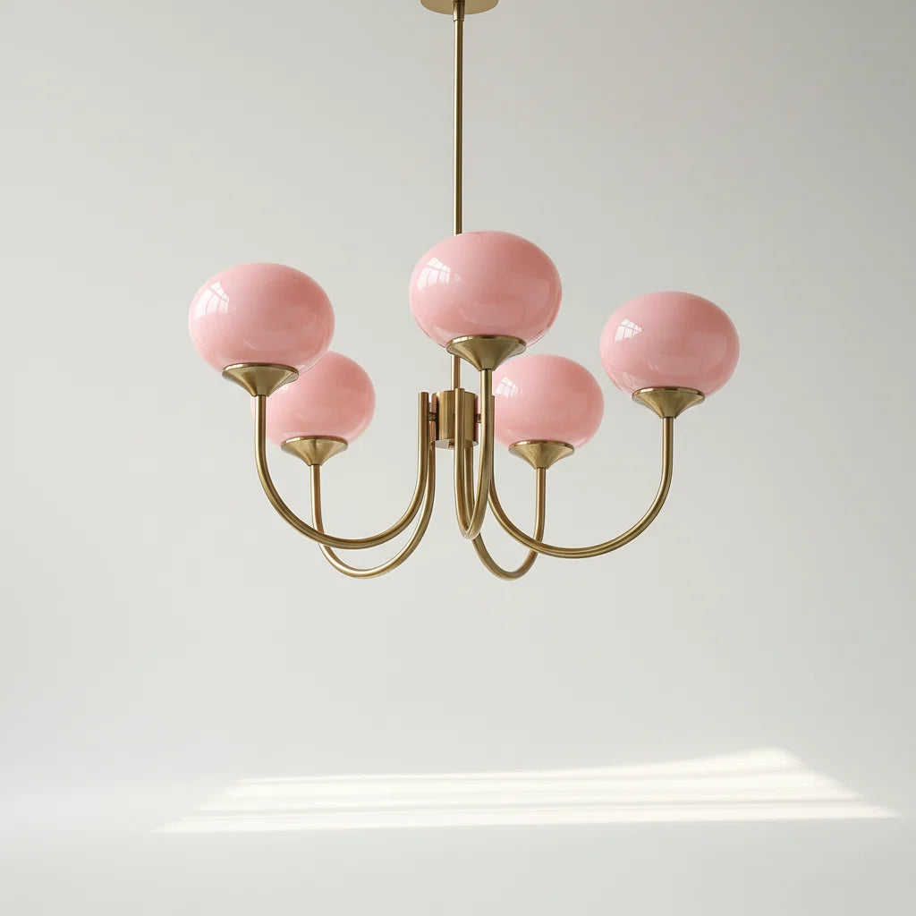 Ceiling Light Handcrafted Pink Glass & Gold Finish